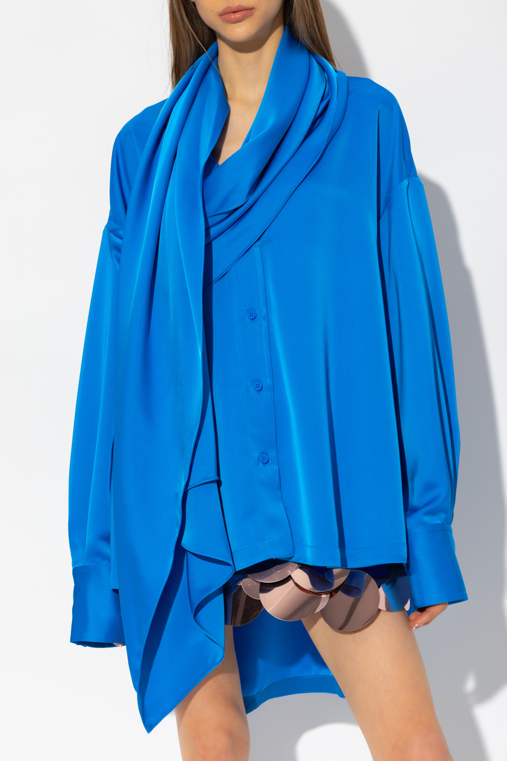 Tシャツ・カットソー THE ATTICO SS23 BONNIE SHIRT (231WCH08_V054020) Blue 'Bonnie' oversize satin shirt The Attico - shirt two
